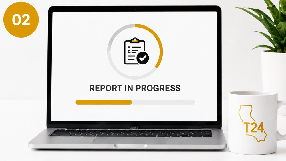 A Title 24 report in progress on a laptop